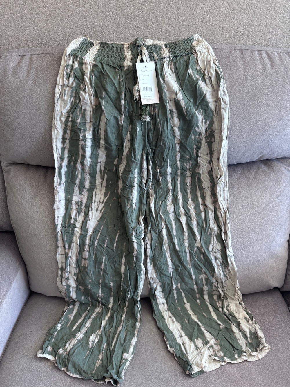 Green & White Tie-Dye Wide Leg Pants